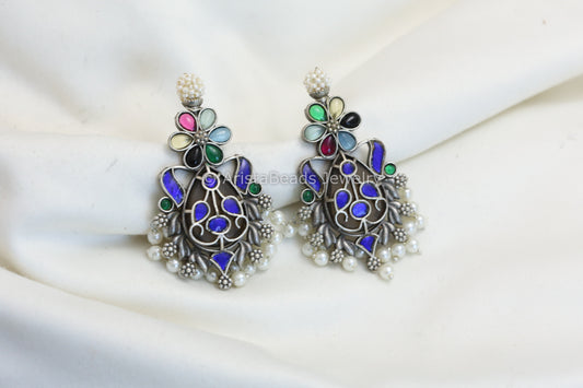 Silver Look Alike Earrings - Blue Multi