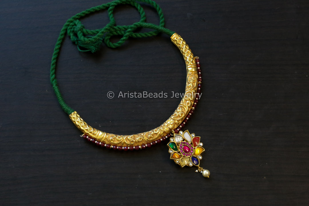 Nakshi Jadau Kundan Designer Hasli - Navratan