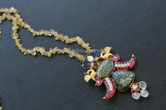 Designer Labradorite Pendant In Mala/ Hasli
