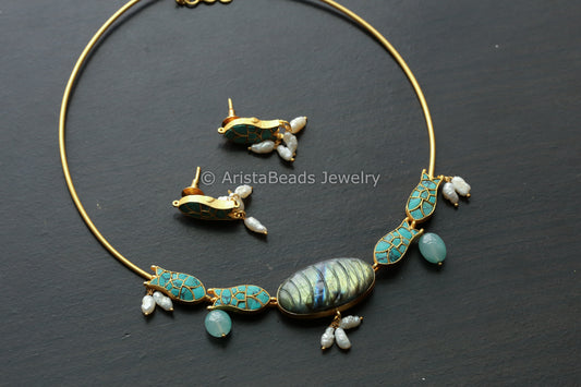 Turquoise Dainty Fusion Hasli Set- Labradorite
