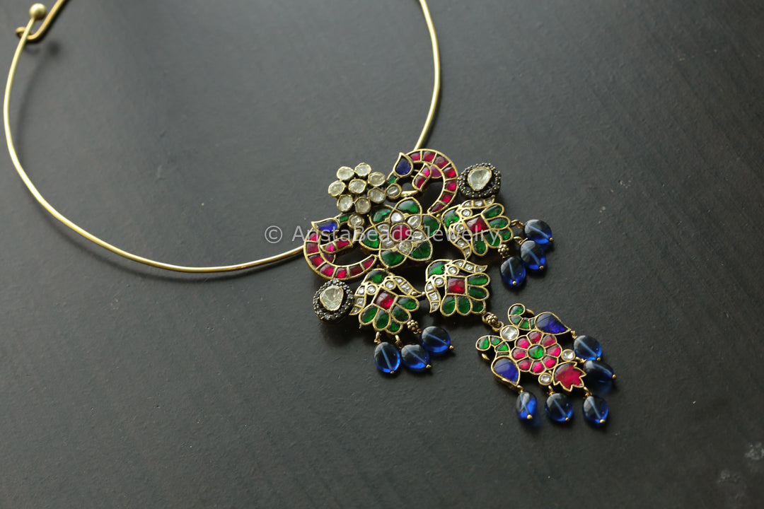 Moissanite Fusion Kundan Pendant (Hasli included)