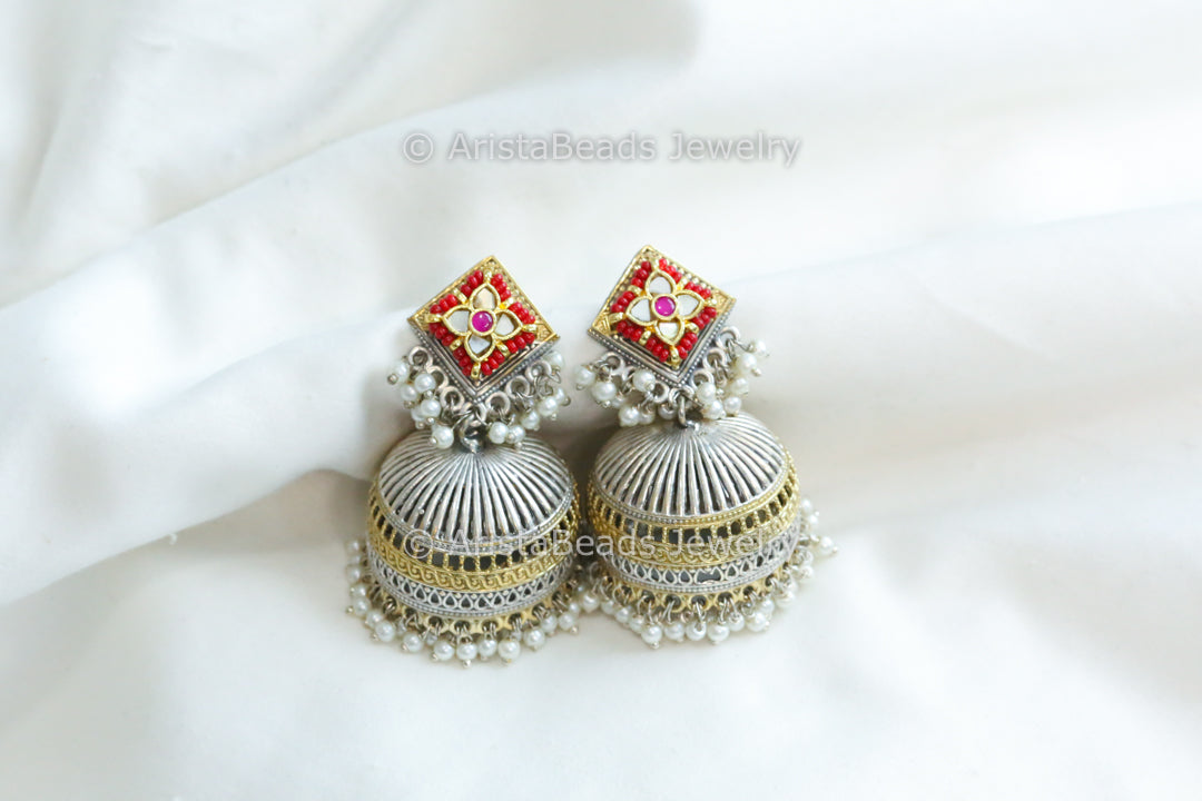 MOP Ruby Fusion Kundan Jhumka