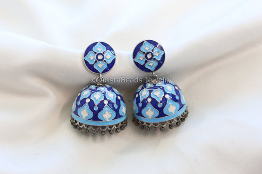 Enamel Jhumka - Turquoise, Blue & White