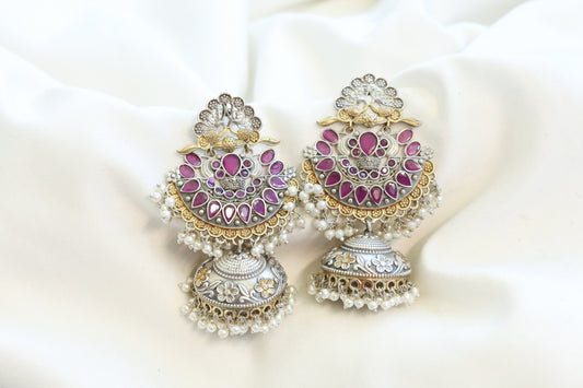 Dual Tone Chandbaali Jhumka - Ruby