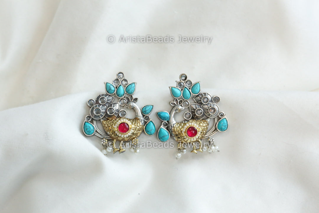 Mayura Kundan Fusion Stud - Turquoise