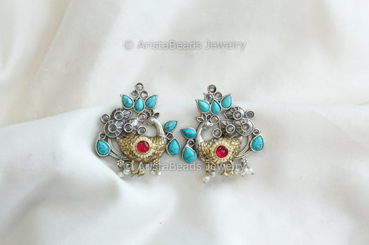 Mayura Kundan Fusion Stud - Turquoise