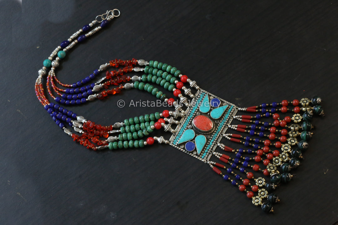 Real Tibetan Necklace With Semiprecious Stones - Design 3