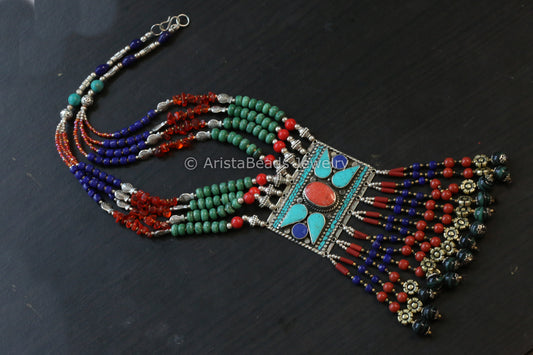 Real Tibetan Necklace With Semiprecious Stones - Design 3