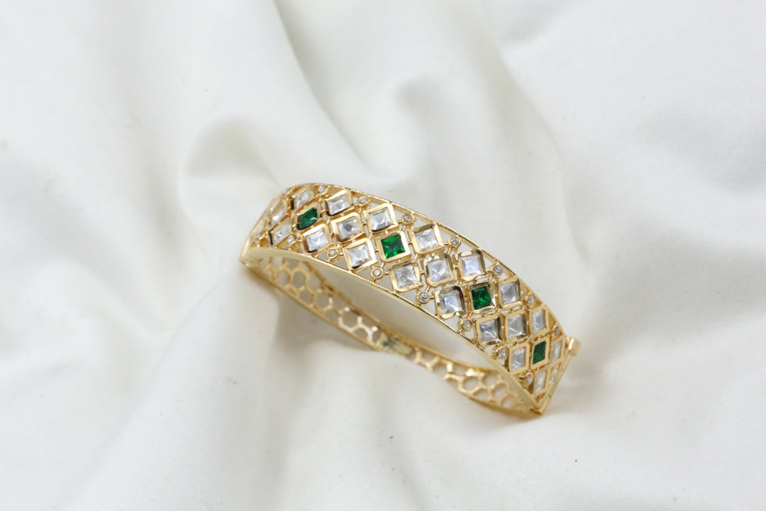 Premium Polki Bracelet -  Clear Green (Openable)