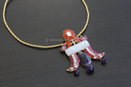 Fusion Coral & Amethyst  Pendant ( Removable Hasli )