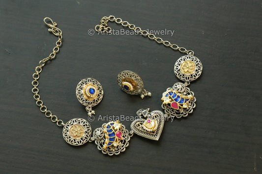 Silver Replica Fusion Kundan Necklace Set - Style 2
