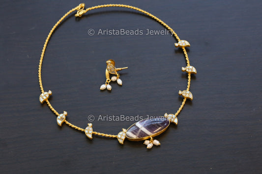 Dainty Amethyst & MOP Jadau Hasli Necklace