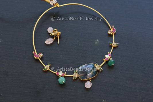 Dainty Fluorite &  Jadau Hasli Necklace