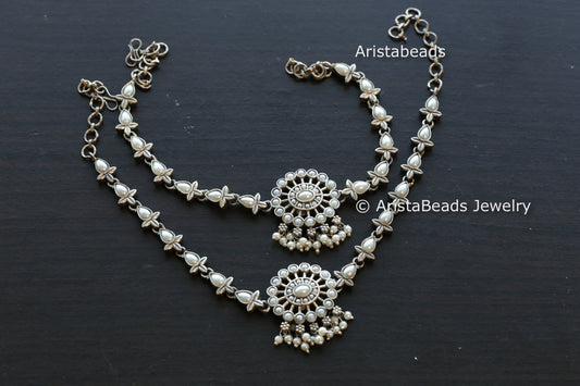 Oxidized Stone Payal/ Anklet -Pearl