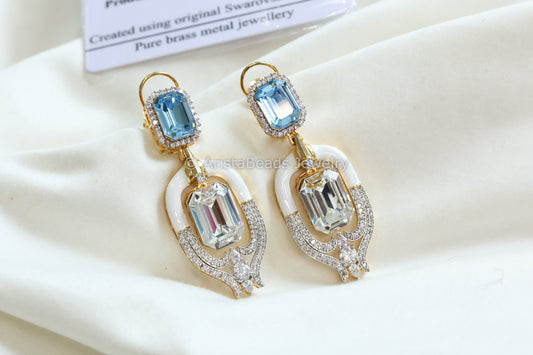 Designer Enamel Austrian Swarovski Crystal Earrings - Clear