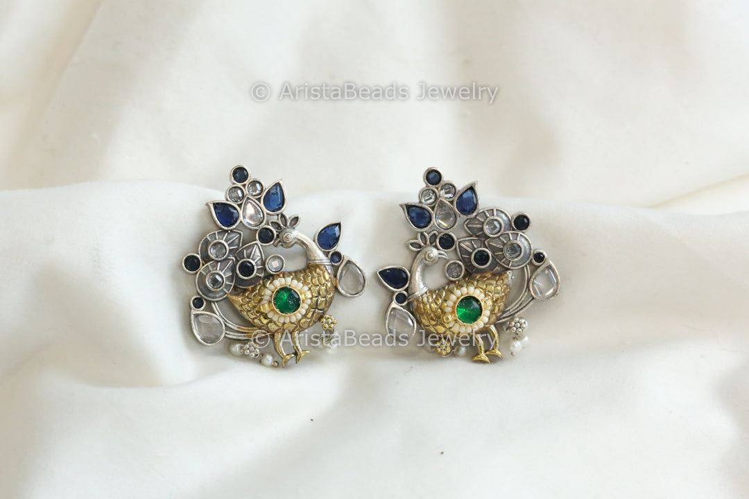 Mayura Kundan Fusion Stud - Blue