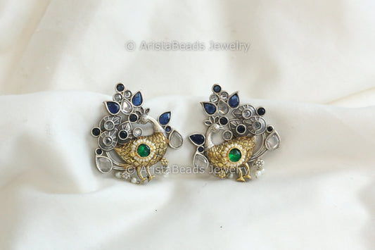 Mayura Kundan Fusion Stud - Blue