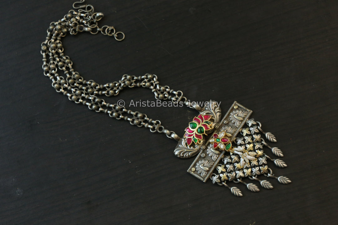 Silver Look Kundan Fusion Necklace - Style 6