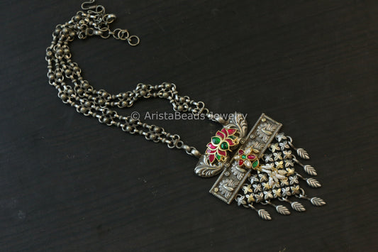 Silver Look Kundan Fusion Necklace - Style 6