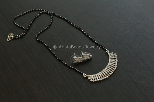 Black Bead Silver Necklace - Stye 10