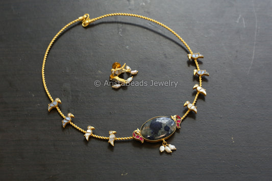 Dainty Lapis & MOP Jadau Hasli Necklace