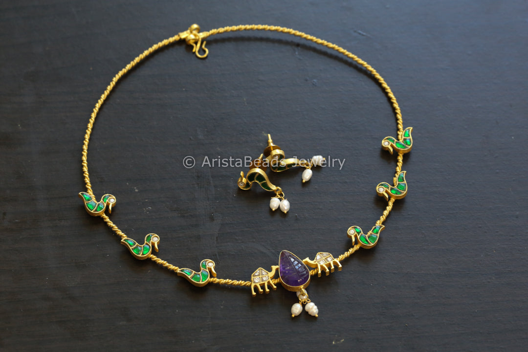 Dainty Amethyst & Multi Kundan Jadau Hasli
