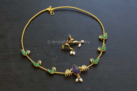 Dainty Amethyst & Multi Kundan Jadau Hasli