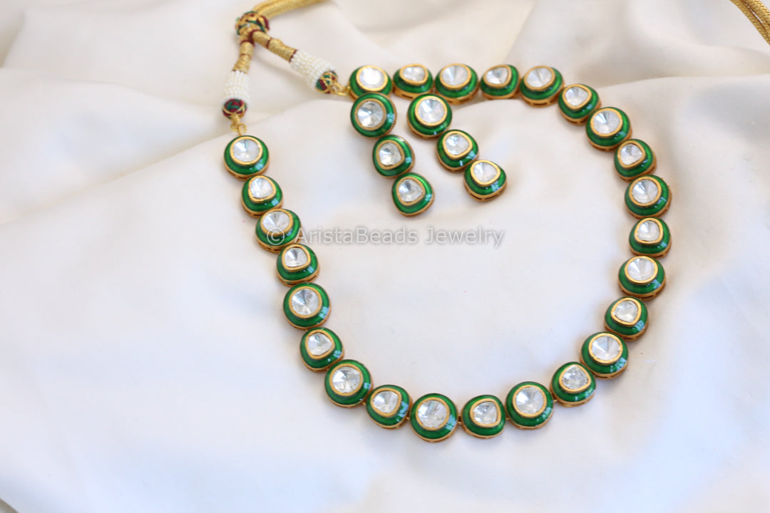 Contemporary Enamel & Polki Necklace - Green
