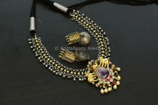 Amethyst Jadau Kundan Pendant Necklace Set - Style 1