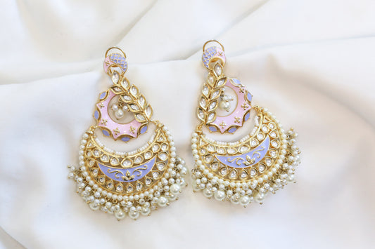 Enamel Kundan Chandbaali - Pink Lavender
