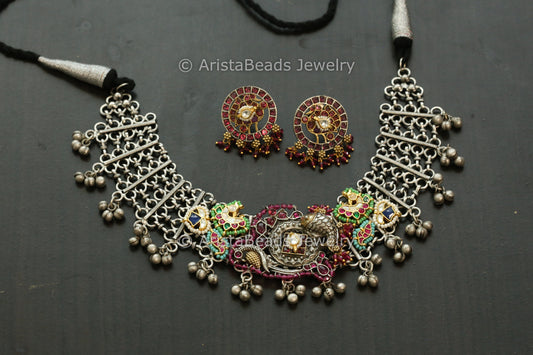 Designer Silver Look Alike Fusion Necklace Set - Color 1