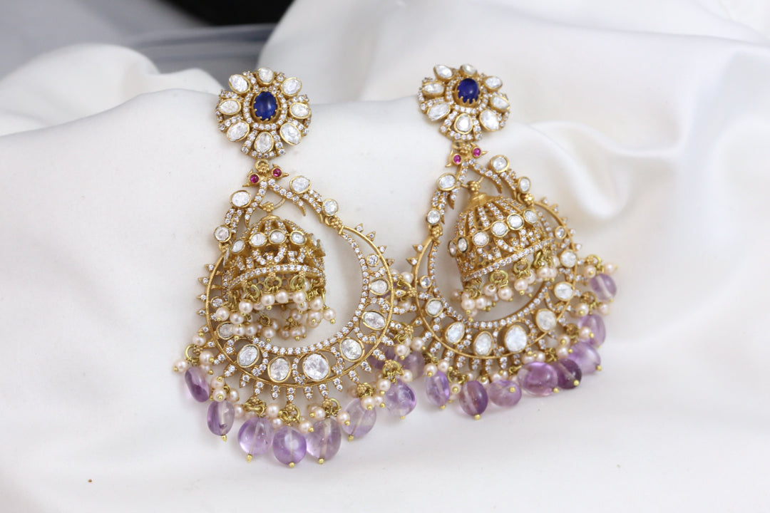 Real Moissanite Jhumka Chaandbaali - Amethyst