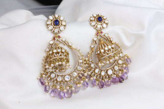 Real Moissanite Jhumka Chaandbaali - Amethyst
