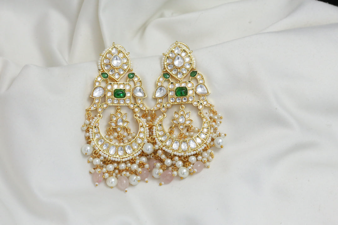 Polki Chandbaali - Rose Quartz Drops
