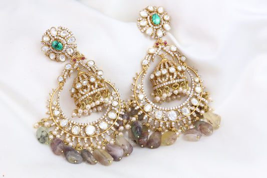 Real Moissanite Jhumka Chaandbaali - Fluorite