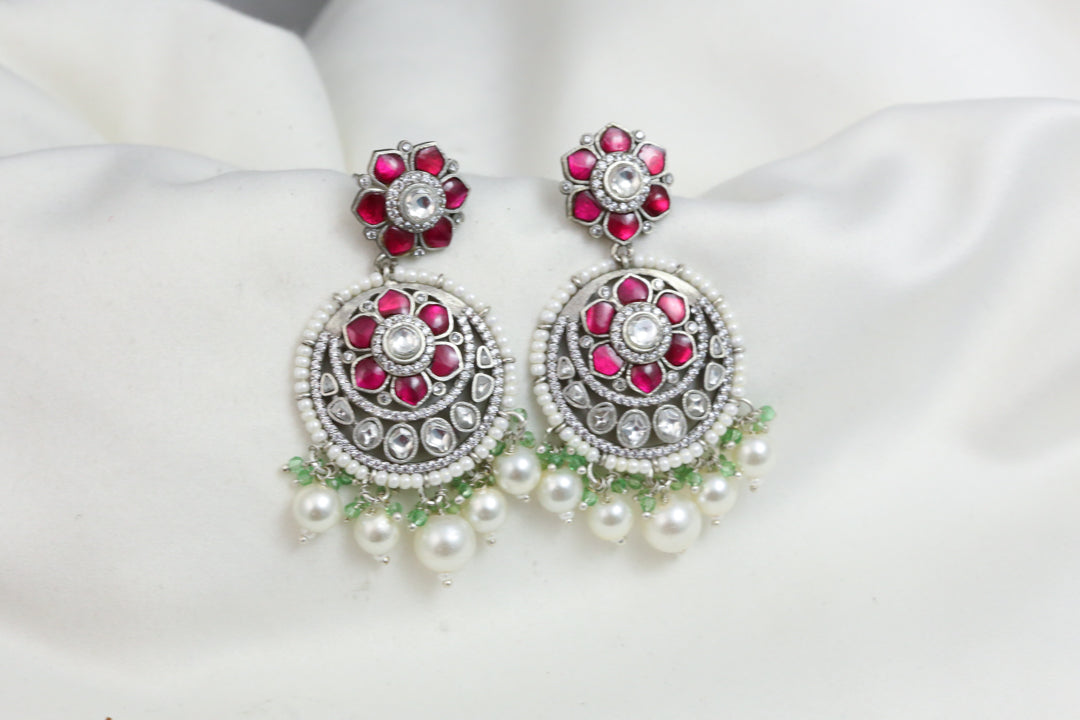 Real Moissanite Chandbaali - Pink