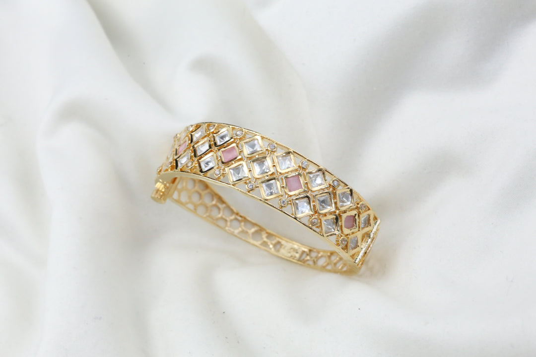 Premium Polki Bracelet -  Clear Pink(Openable)