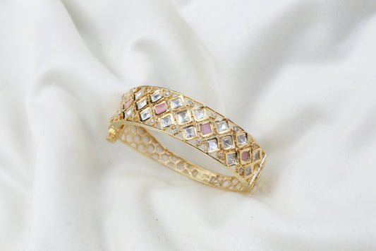 Premium Polki Bracelet -  Clear Pink(Openable)