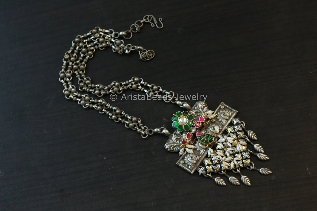 Silver Look Kundan Fusion Necklace - Style 3