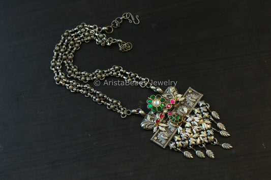 Silver Look Kundan Fusion Necklace - Style 3