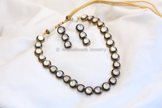 Contemporary Enamel & Polki Necklace - Blue