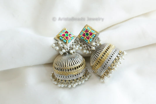 Ruby Turquoise Fusion Kundan Jhumka