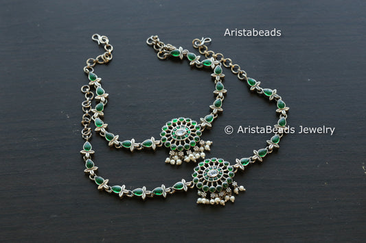 Oxidized Stone Payal/ Anklet - Green