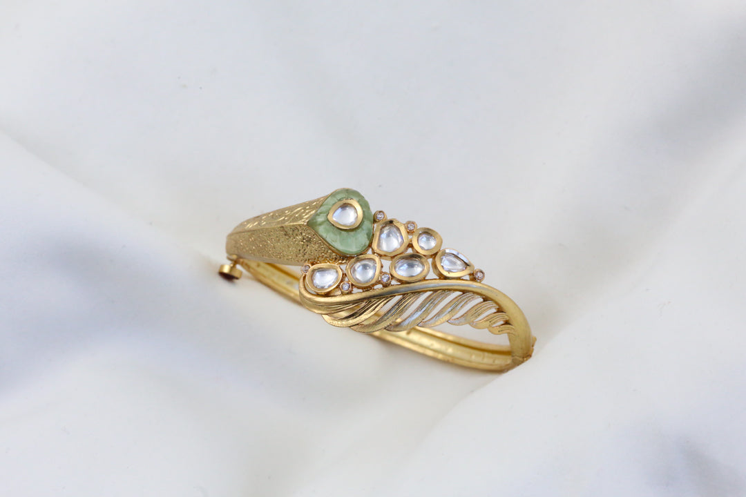 Premium Polki Bracelet - Mint Stone (Openable)