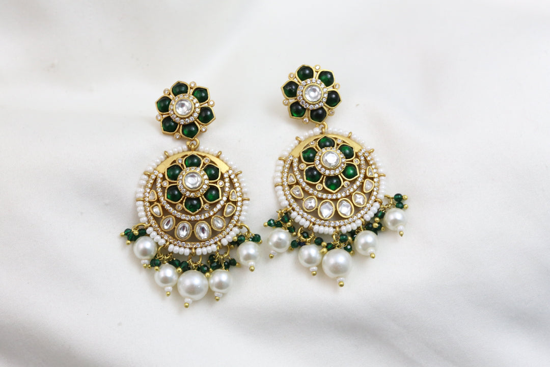 Real Moissanite Chandbaali - Green