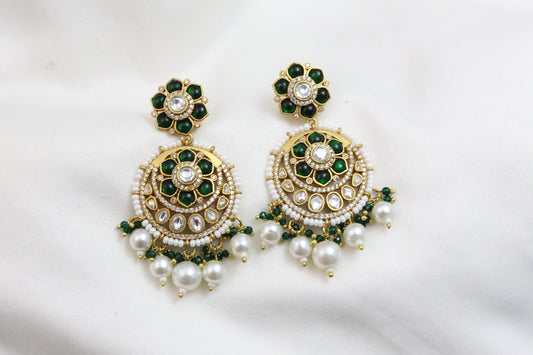 Real Moissanite Chandbaali - Green