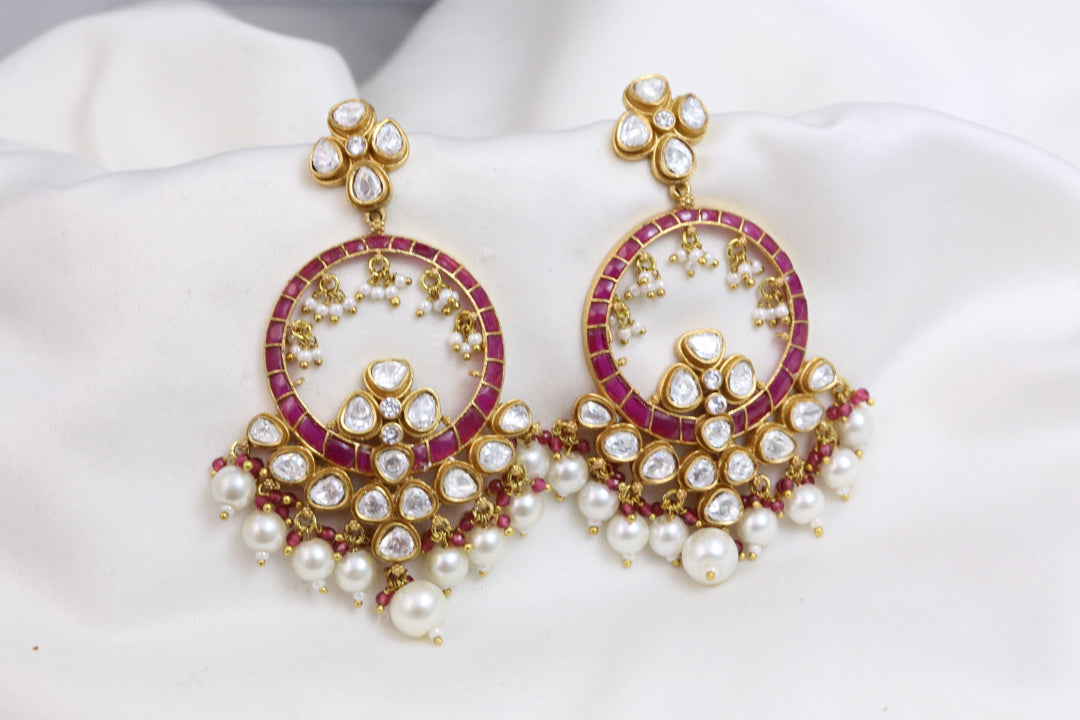 Real Moissanite & Jadau Earrings - Ruby