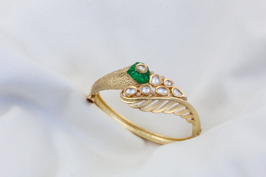 Premium Polki Bracelet - Green Stone (Openable)