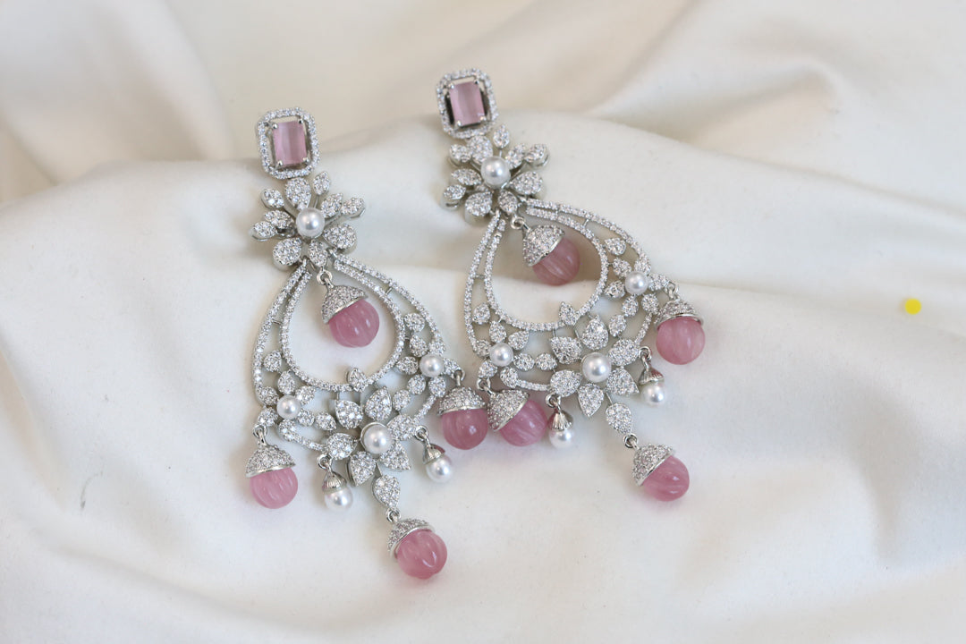 Micro CZ Silver Chandbaali - Pink
