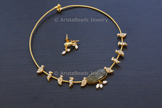 Dainty Labradorite Jadau Hasli Necklace